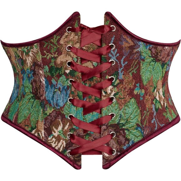 Women's Red Floral Lace Up Boned Underbust Darkness Corset  Waist Belts - Picture 1 of 5